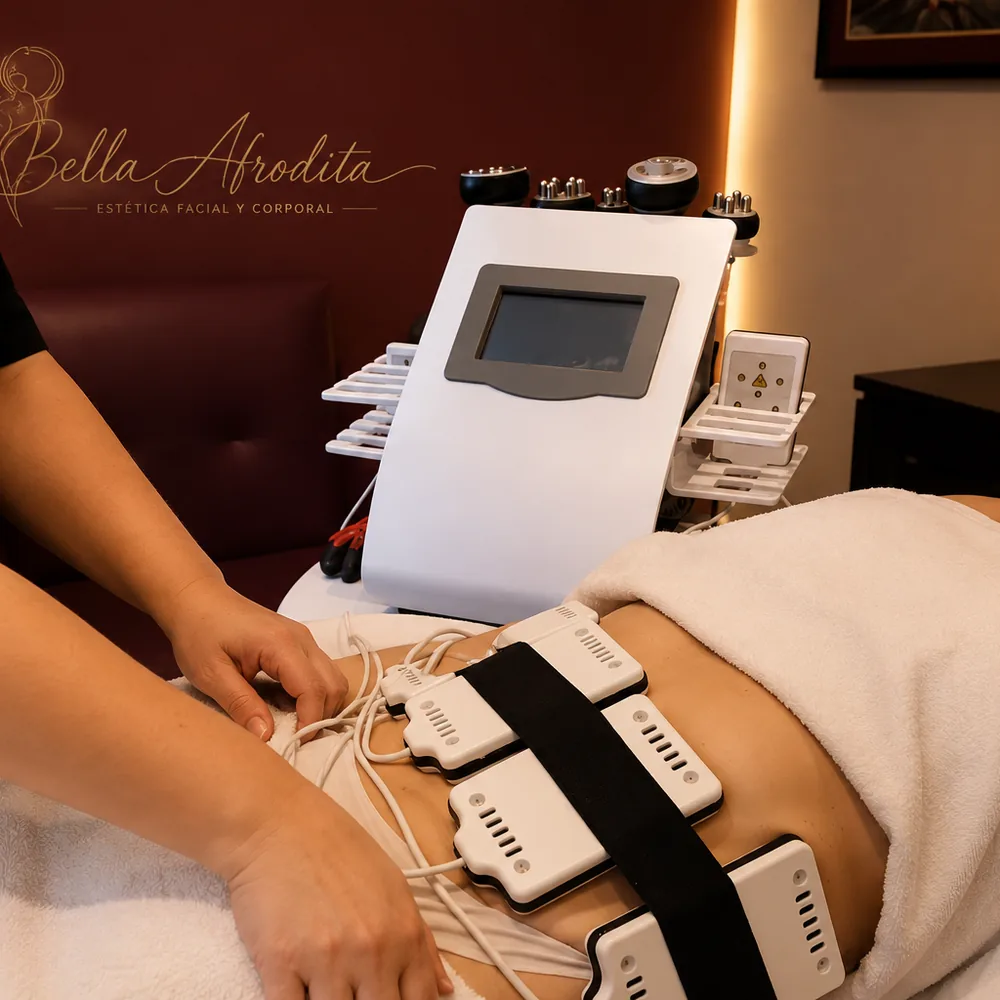 Sesión de electroestimulación aplicada en abdomen en Bella Afrodita, Chillán